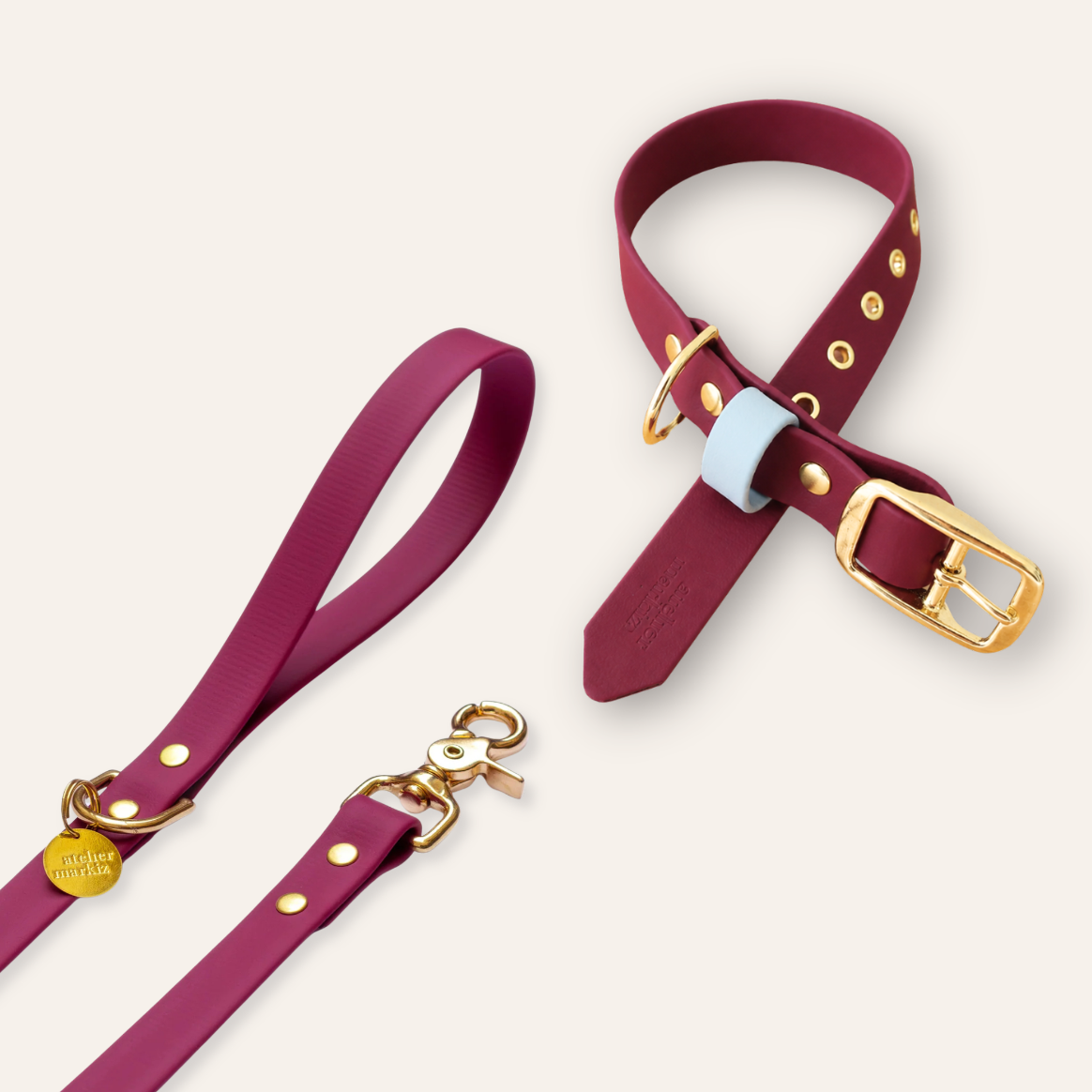 Collar & Leash - Sangria / Light Blue