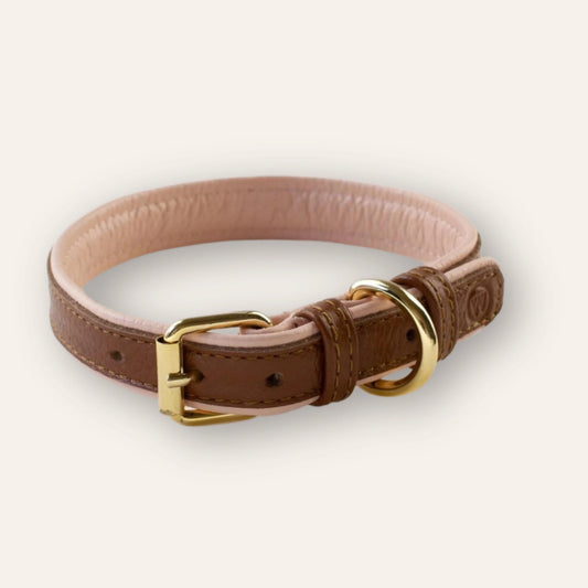 Leather Collar - Brown / Light Pink