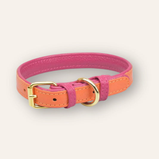 Leather Collar - Orange / Pink